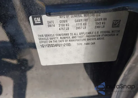 2015 Chevrolet Impala 2Lt из США, поврежденный, VIN 1G1125S34FU112183